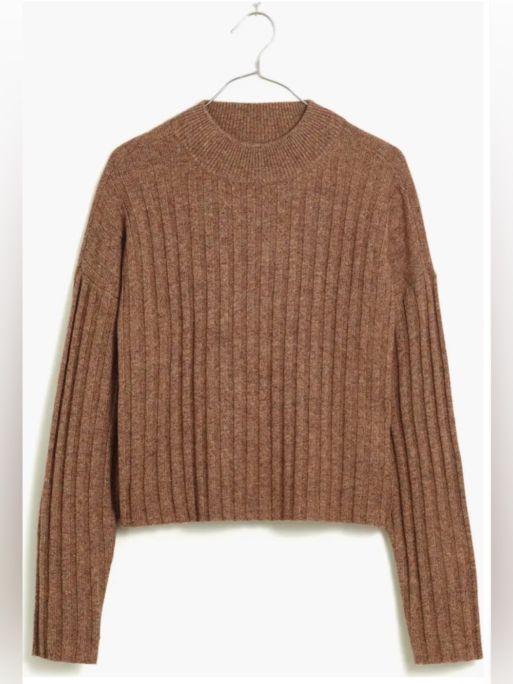 MADEWELL women’s Cropped Ribbed Wool Blend Turtleneck Sweater Rust Brown Sz XXL